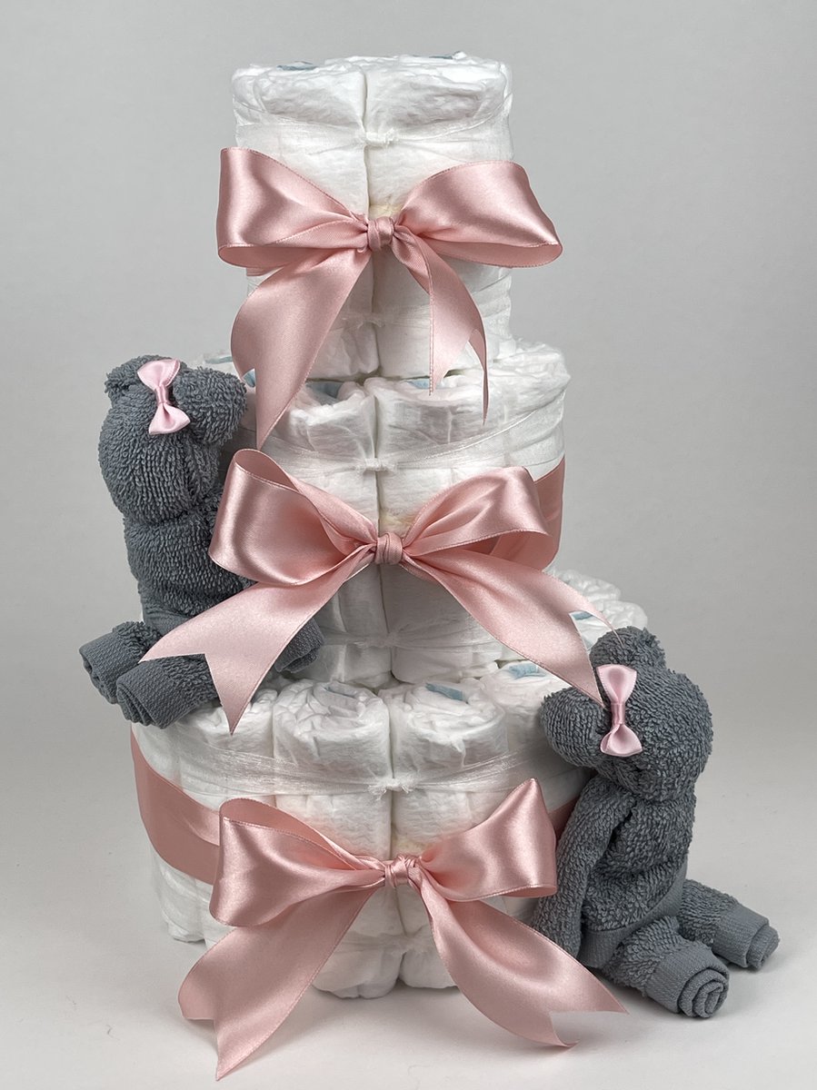 Goedkoopste Chouette-Chouette | Luiertaart Meisje | Kraamcadeau | Geboorte Meisje | Babyshower | Beren Grey-Blue - donker Poeder Roze