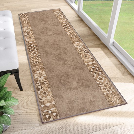 Foto: Tapiso antislip rubber loper vloerkleed mat bruin oriental gang woonkamer rubbermat tapijt maat 80x100