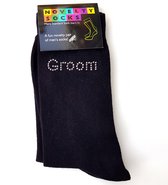 Zwarte sokken met in strass steentjes de tekst Groom - sok - bruidegom - huwelijk - kerst - sinterklaas - cadeau