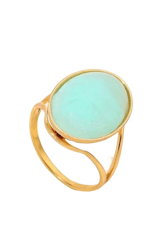Natuursteen Ring Ovaal - Turquoise - Goudkleurig