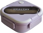 Lunchbox met bestek | 1,3 liter | 19cmx19cmx7cm | Geschikt voor magnetron | Kleur Paars