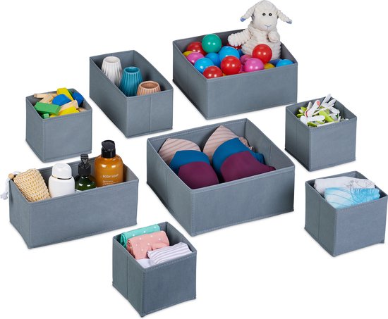 Relaxdays lade organizer - set van 8 - stoffen lade verdeler - opvouwbaar - speelgoedmand