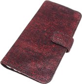 Made-NL Étui livre en cuir véritable noir à paillettes rouges pour iPhone 15