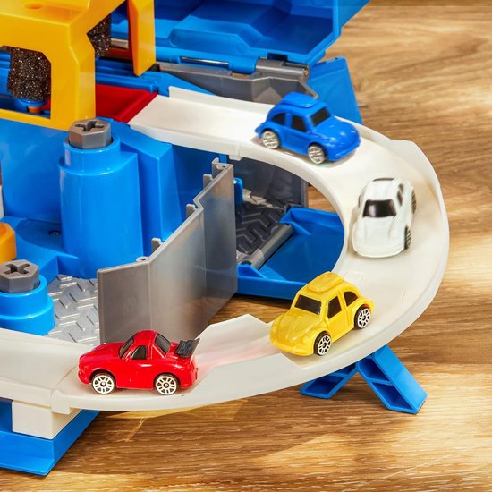 Piste De Course 4M Avec 4 Voitures Et 12 Ventouses - Jouet Voiture Enfant 21 PCS Bleu - Idéal 3 4 5 6 Ans