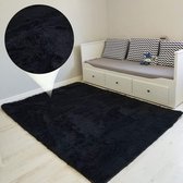 Hoogpolig tapijt, woonkamertapijt, hoogpolig 160 x 230 cm - tapijten voor woonkamers, pluizig, hoogpolig, slaapkamers, nachtkastjes, buitentapijt Zwart