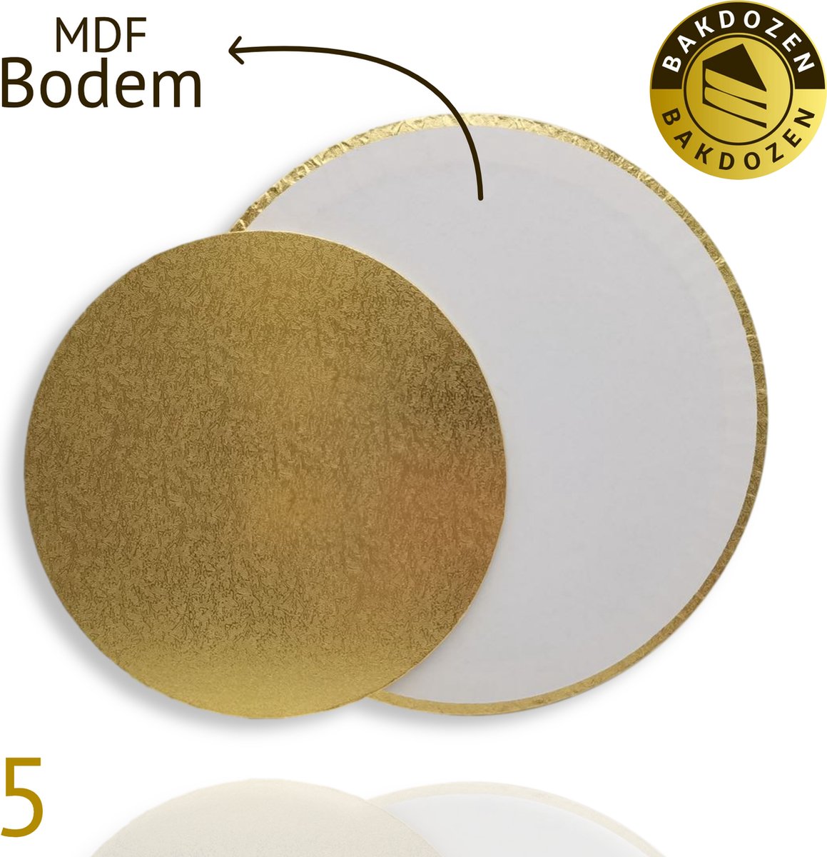 Bakdozen.nl - Taartonderlegger - Goud - Rond - 5 stuks - 8 inch - 20 cm - MDF - Taartonderzetter - Cake Board