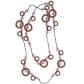 Behave Sautoir - avec perles roses et tours de corde multicolores 130 cm