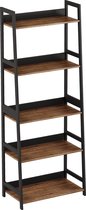 Ladder Shelf Bamboo 5 Tier Ladder Bookshelf for Living Room, Home Office, Kitchen, Bedroom, Industrial Style, Rustic and Brown