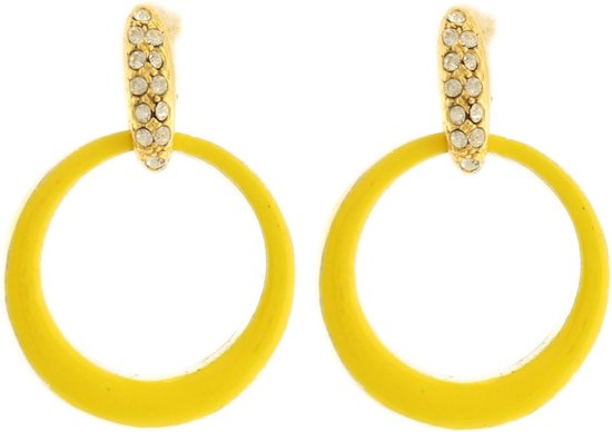 Behave Clip d'oreille rond coloris jaune et doré 5 cm