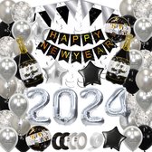Happy New Year Oud En Nieuw Versiering 2024 Nieuw Jaar Feest Artikelen Zilveren Decoratie Helium Ballonnen Zilver – 72 Stuks