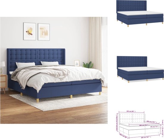 vidaXL Boxspring Bed - Blauw - Dubbel - 203x203x118/128 cm - Pocketvering - Bed