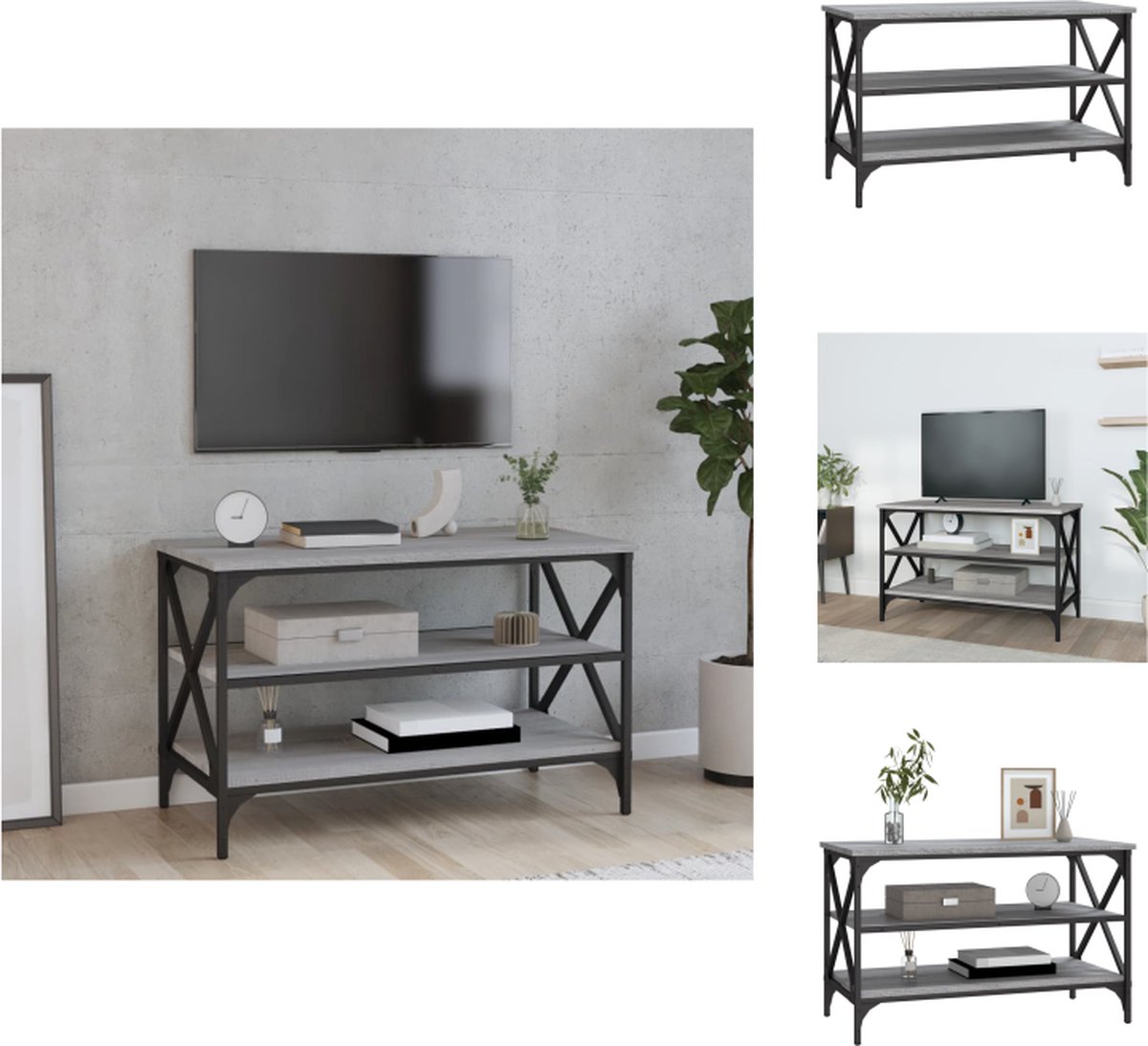 Tv-meubel met LED-verlichting 80x35x40 cm grijs sonoma eiken