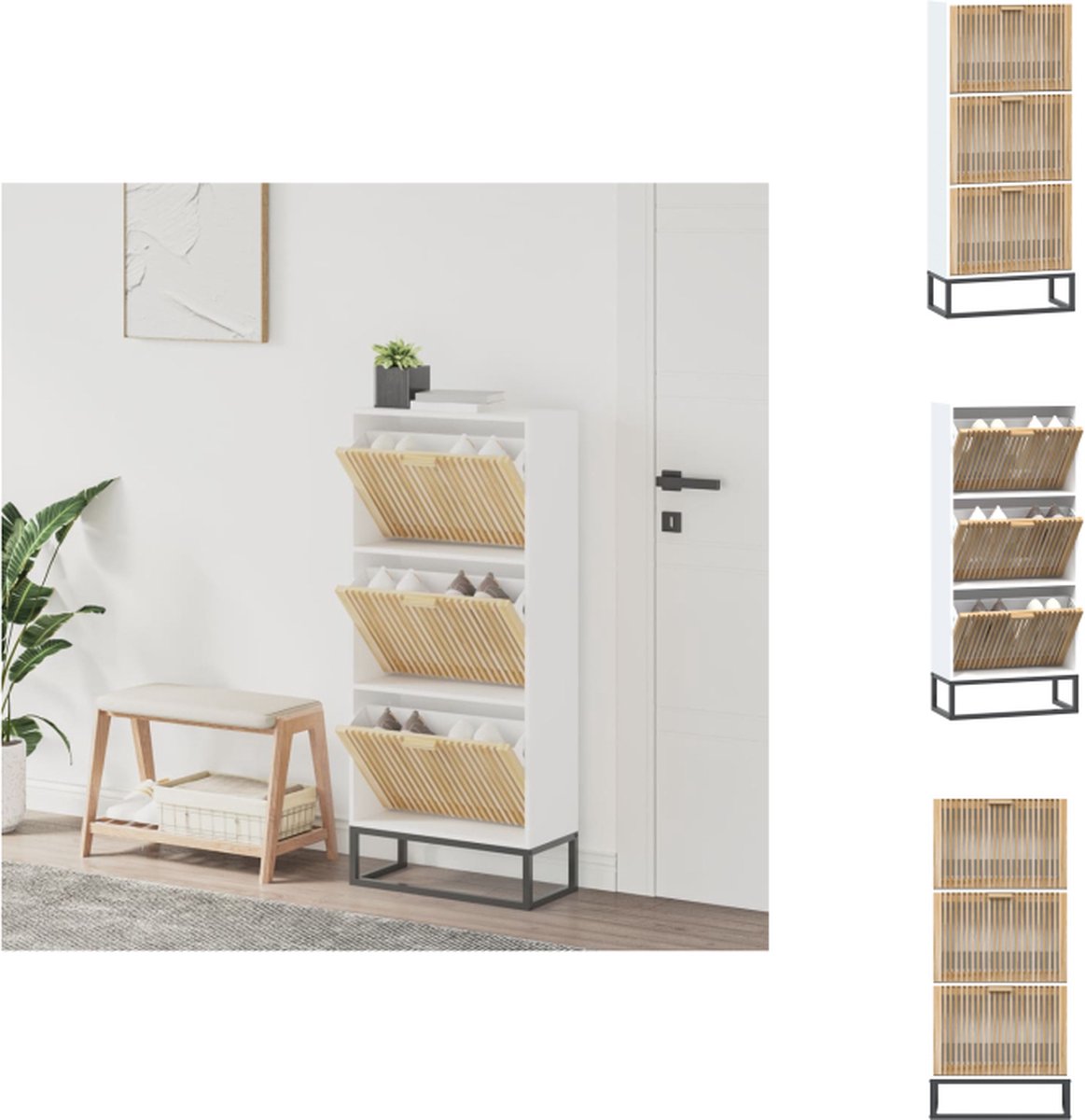 VidaXL Schoenenkast Elegant Bewerkt hout 52 x 25 x 120 cm Schoenenkast