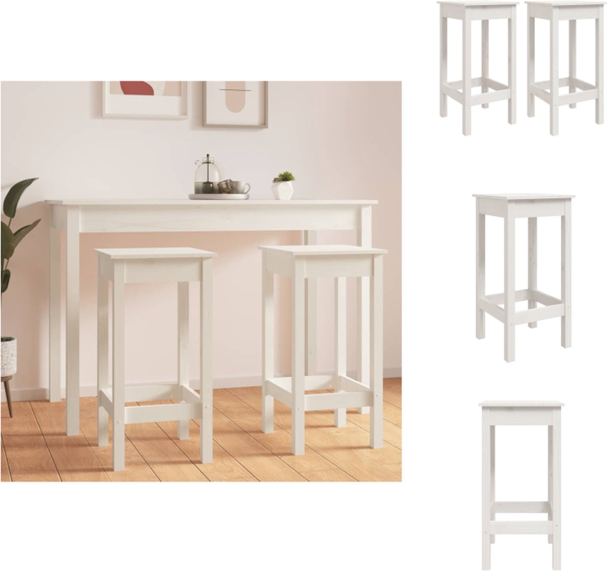 VidaXL Bistrostoel Massief grenenhout 40 x 40 x 78 cm Wit Barkruk