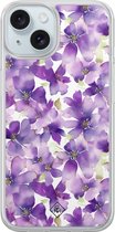 Casimoda® hoesje - Geschikt voor iPhone 15 - Floral Violet - 2-in-1 case - Schokbestendig - Bloemen - Verhoogde randen - Paars, Transparant