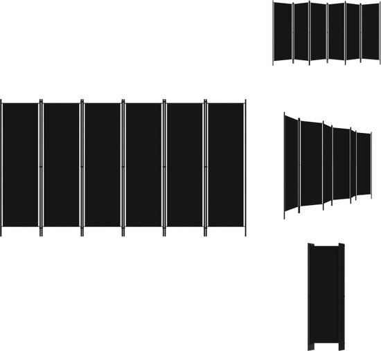vidaXL Ruimteverdeler 6 panelen - 300 x 180 cm - Zwart - Stof en gepoedercoat ijzer - Kamerscherm