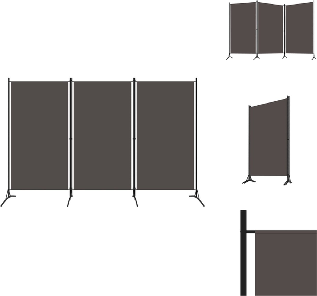 VidaXL Ruimteverdeler 3-panelig 260x180 cm Antraciet Stof gepoedercoat ijzer Kamerscherm