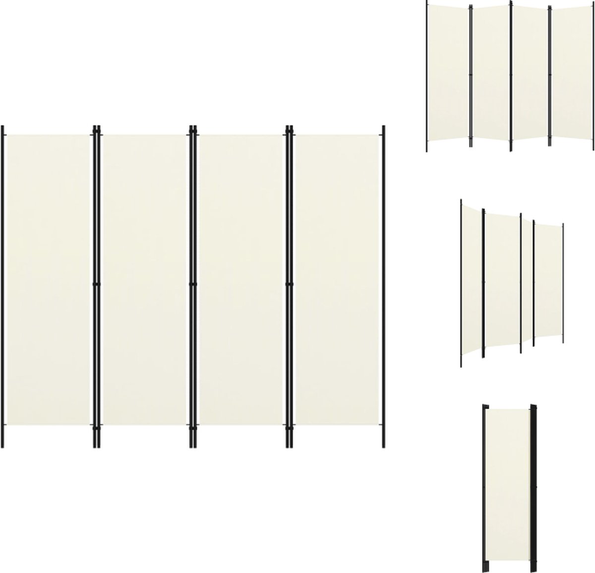 VidaXL Kamerscherm Ruimteverdeler 4 panelen 200 x 180 cm Crèmewit Kamerscherm
