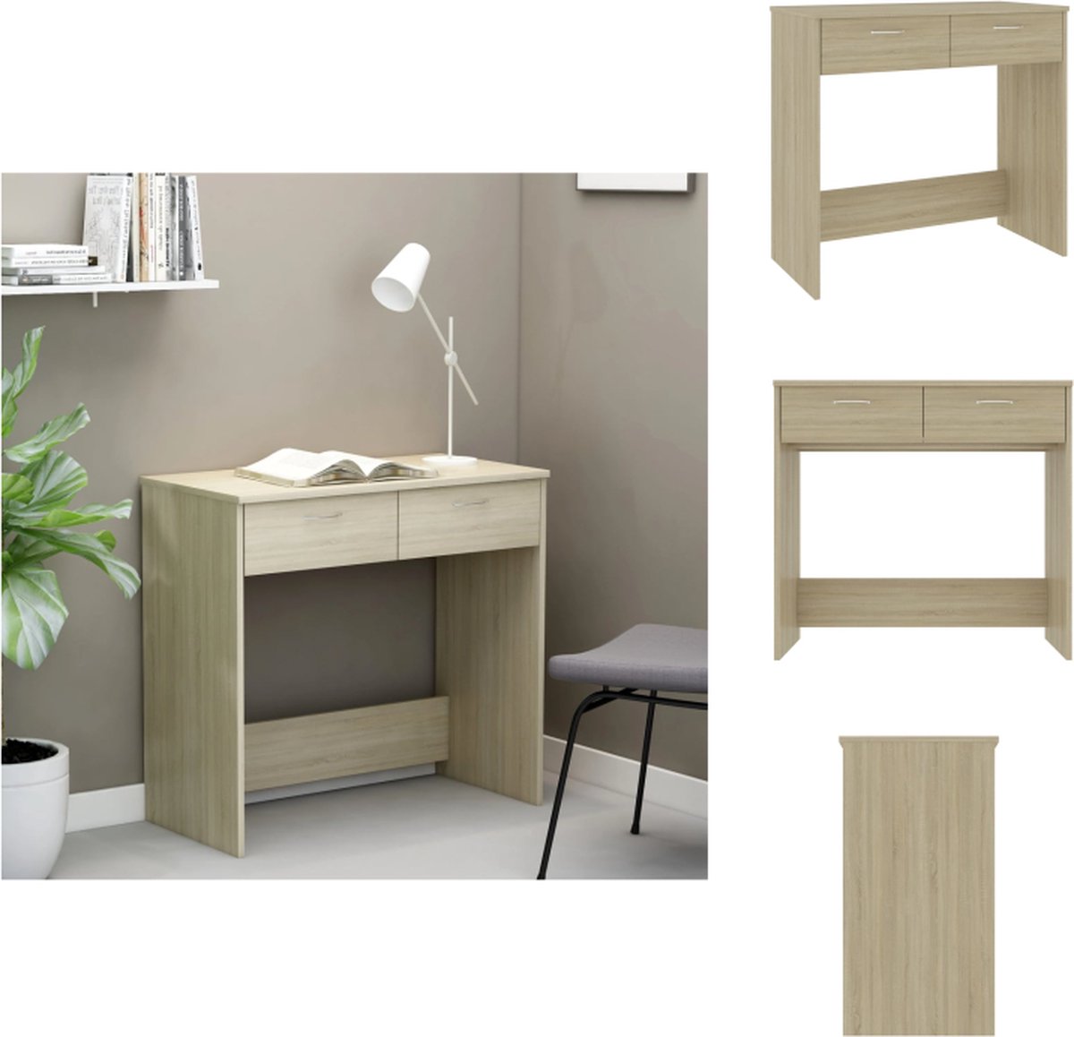 vidaXL Bureau - 90 x 50 x 74 cm - Bois d'ingénierie - Wit - Avec étagère de  rangement