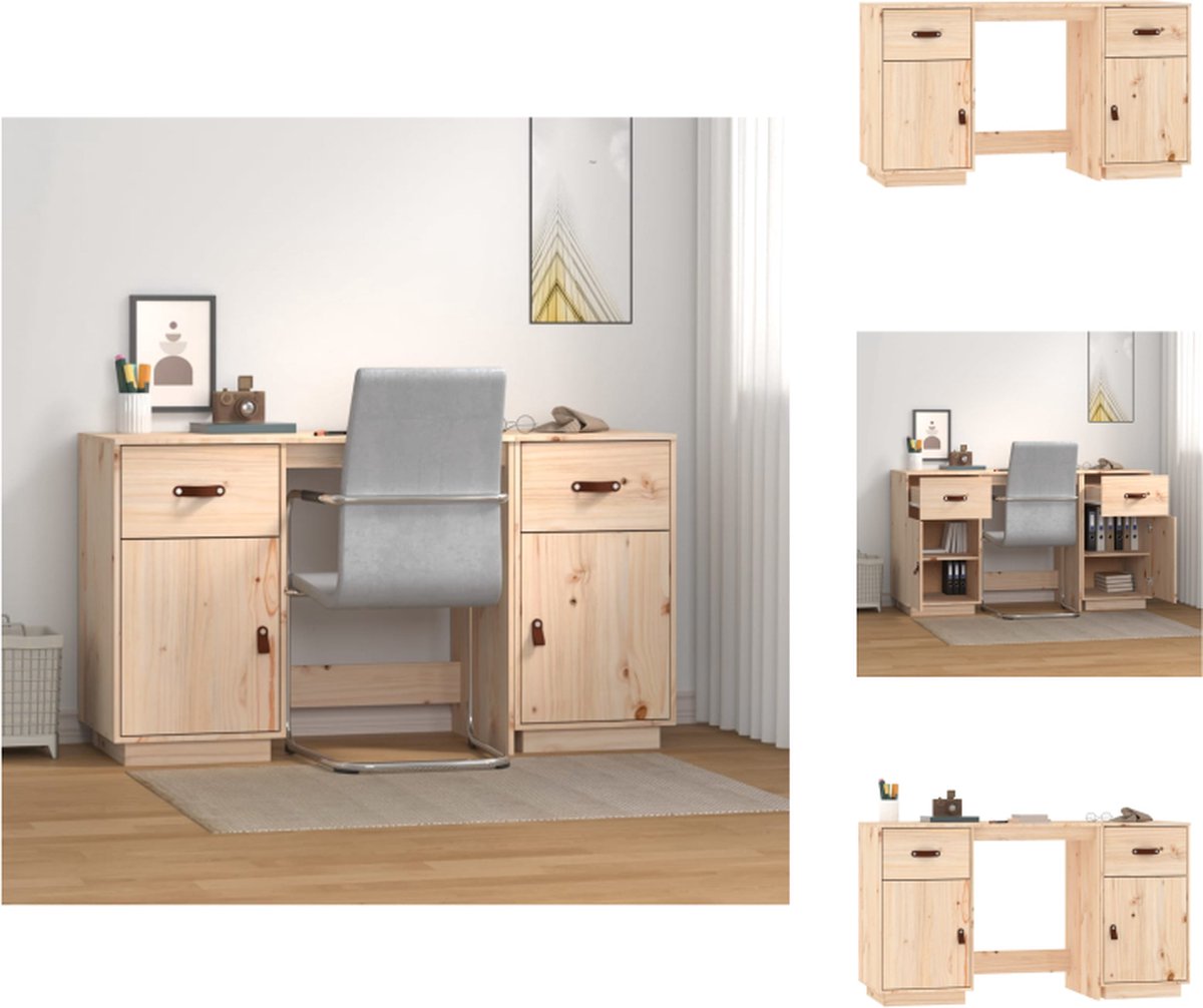 VidaXL Bureau Grenenhout 135 x 50 x 75 cm Opbergruimte Praktische deur Bureau