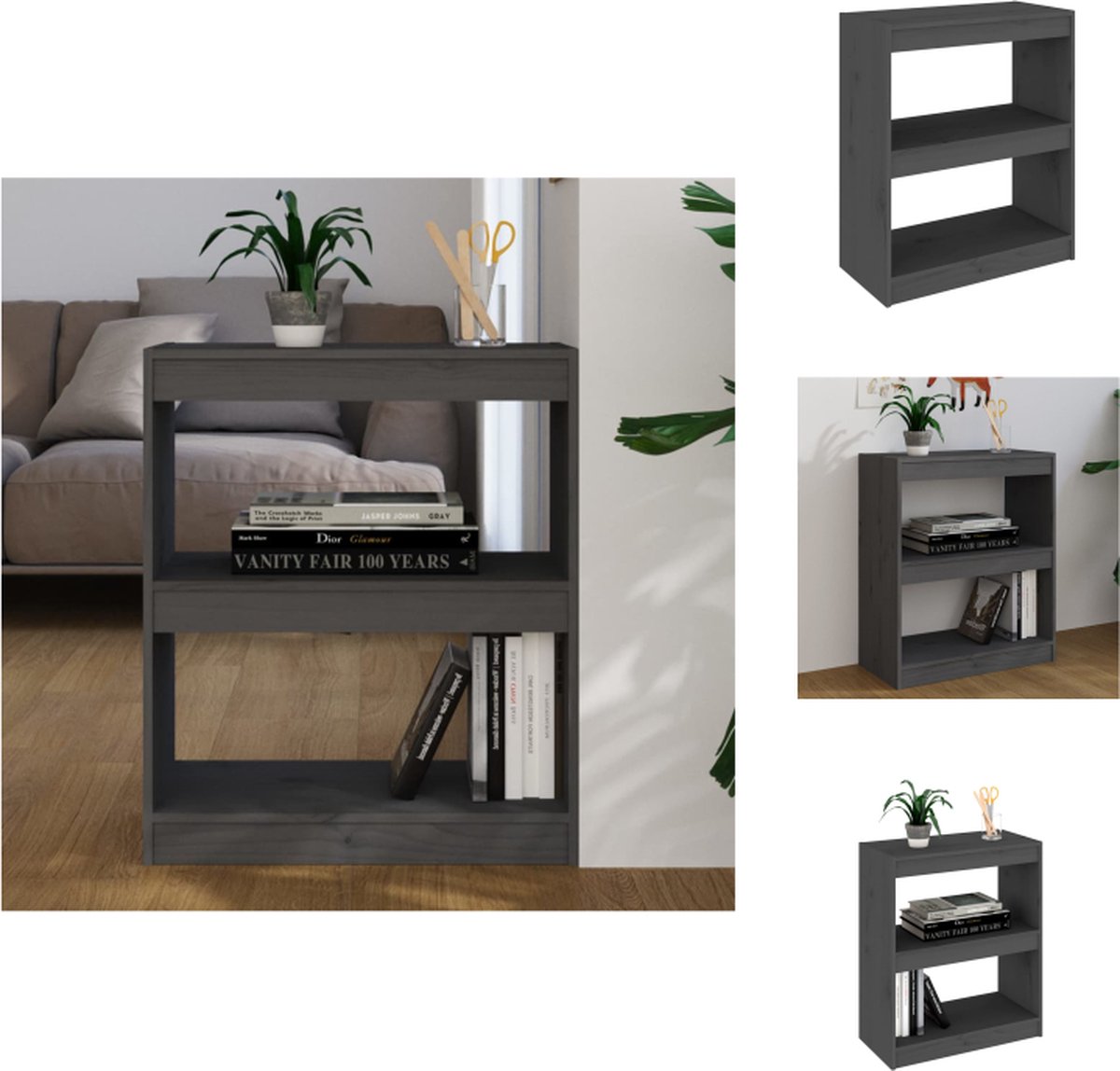 VidaXL Boekenkast Grenenhout 60 x 30 x 71.5 cm Grijs Kast
