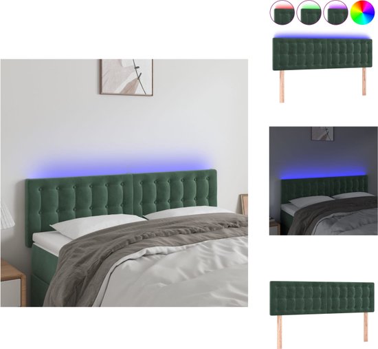 vidaXL Hoofdeinde LED-hoofdbord - Donkergroen - 144 x 5 x 78/88 cm - Verstelbaar - Fluweel - Kleurrijke LED-verlichting - Snijdbare LED-strip - Montagehandleiding inbegrepen - USB-aansluiting - Bedonderdeel