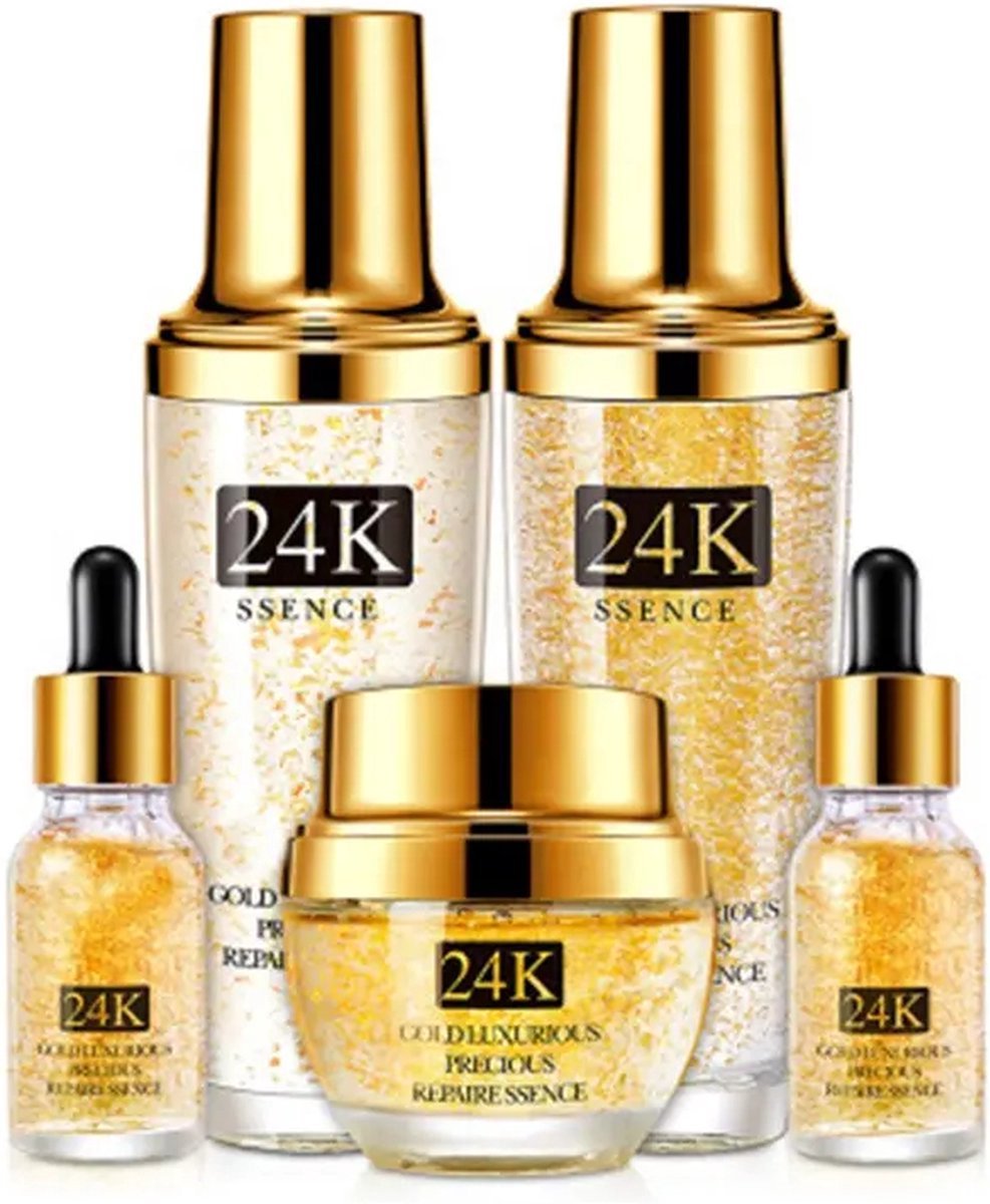 hiisees- 24k Gold 5pcs Hydrating Essence Serum Face Skin Care Serum Set - gezichtsverzorging- huidverzorging- Tegen Rimpels - Hyaluronzuur