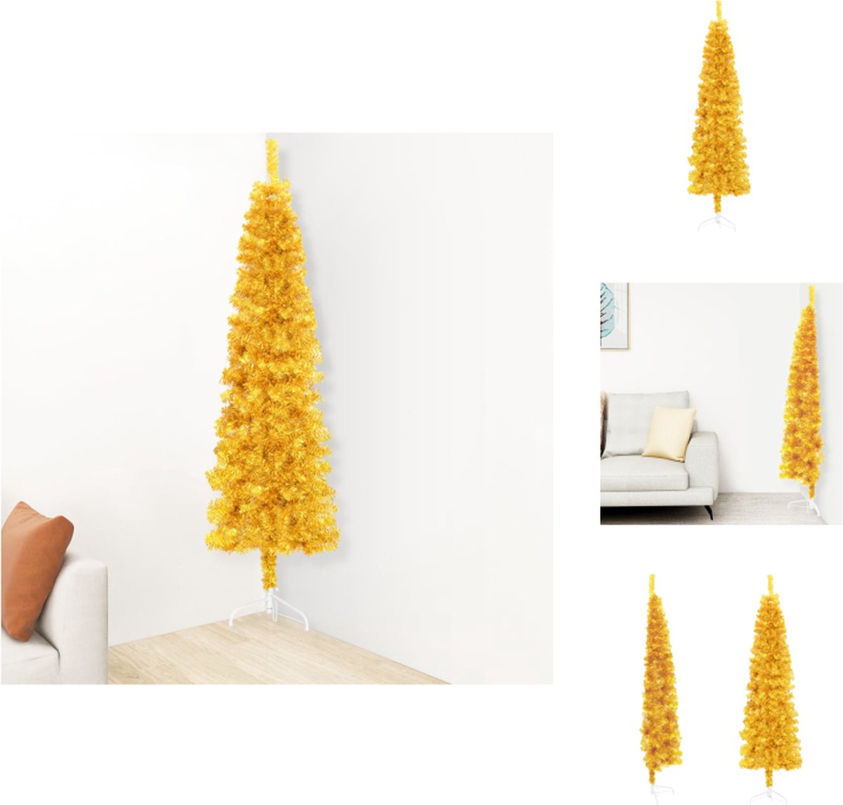 vidaXL Kunstkerstboom - Halve - 210 cm - PVC - Goud - Decoratieve kerstboom