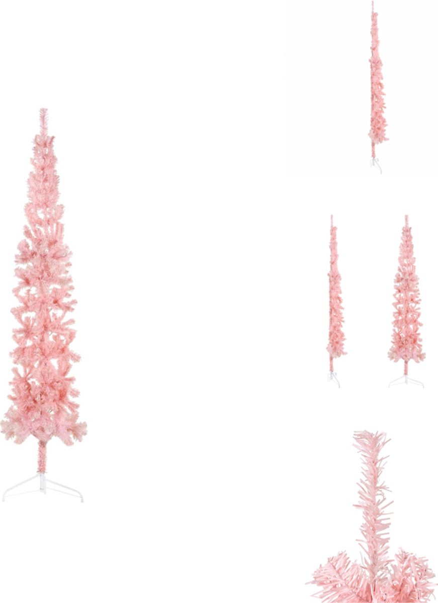 vidaXL Kunstkerstboom - Halve - Roze - PVC - 210 cm - Smal design - 290 uiteinden - Decoratieve kerstboom