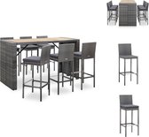 vidaXL Ensemble de meubles de bar en Poly - Grijs - 185 x 80 x 110 cm - 6 x tabouret de bar - 1 x table de bar - Ensemble de jardin