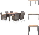vidaXL Ensemble de salle à manger en Poly - Grijs - 150x90x75 cm - Accoudoirs en bois d'acacia Massief - Structure en acier - Comprend 6 Chaises et Coussins - Ensemble de jardin