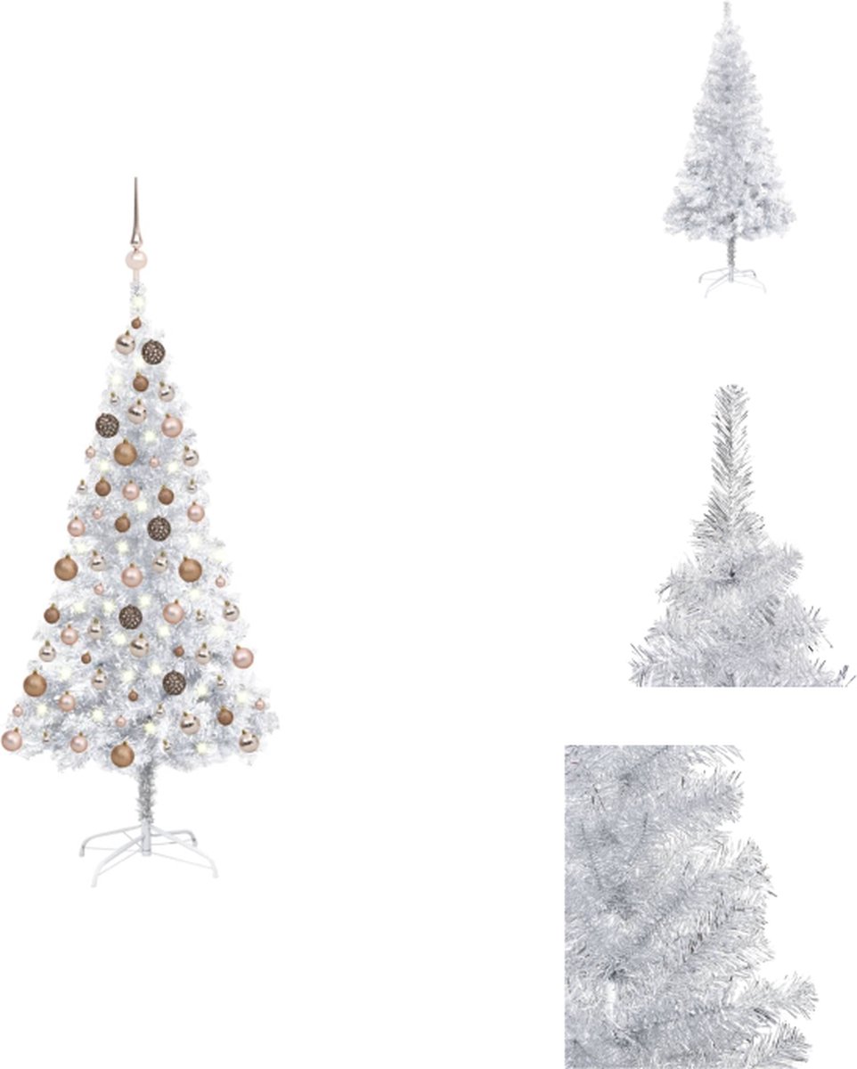 vidaXL Kunstkerstboom Silver Glanzend Roségoud - 150 cm - Met LED-verlichting - Decoratieve kerstboom