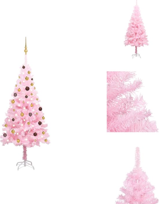 vidaXL Kunstkerstboom - Roze - 180 cm - PVC - Met LED-verlichting - Decoratieve kerstboom