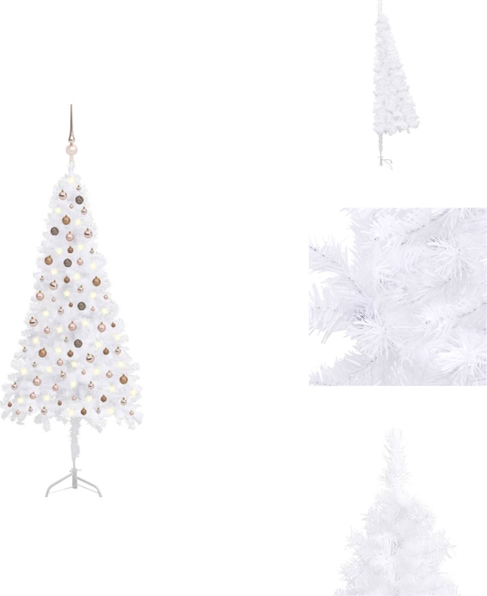 vidaXL Hoekkerstboom Kerstboom - 240 cm - PVC - LED-verlichting - Wit - Decoratieve kerstboom