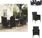 vidaXL Outdoor Dining Set - Zwart Poly Rattan - 150 x 90 x 75 cm - 6 Stoelen - Inclusief Kussens - Tuinset