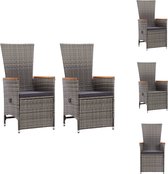 vidaXL Chaises de jardin en Poly - Grijs - Set de 2 avec coussins - Réglable - Résistant aux intempéries - Chaise de jardin