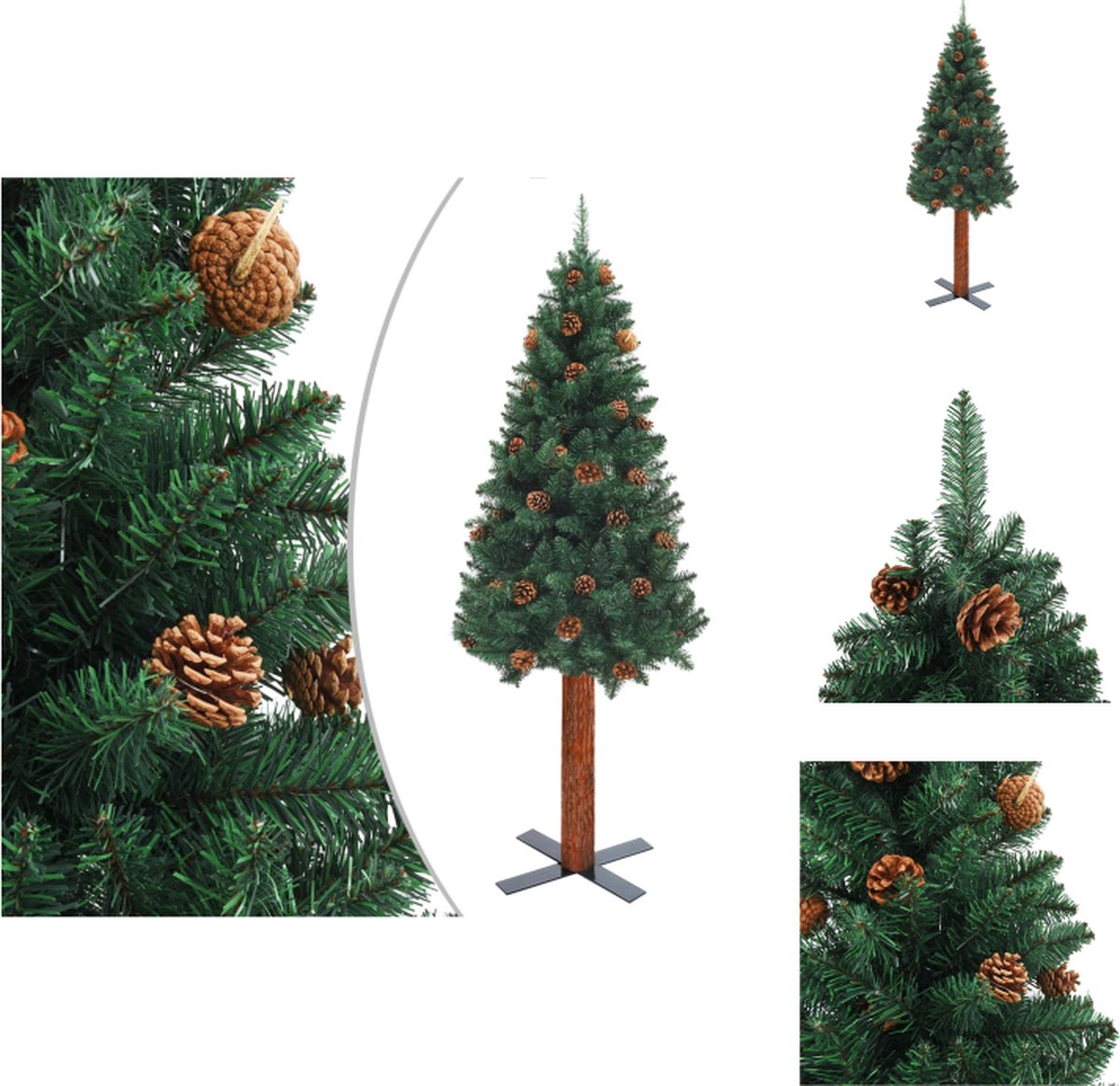 vidaXL Smalle Kerstboom - 210 cm - PVC - Grenenhout - Decoratieve kerstboom