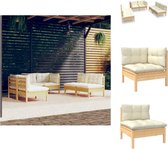 vidaXL Loungeset Grenenhout - 63.5x63.5x62.5 cm - Crème kussen - Tuinset