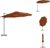 vidaXL Hangende parasol Tuin - 300x255 cm - Terracotta - UV-beschermend polyester - Stevige kruisvoet - Kantelbaar en 360 graden draaibaar - Parasol