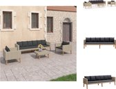 vidaXL Tuinmeubelset - Tuinset - Materiaal- PE-rattan - gepoedercoat staal - Afmetingen- 218x67x60cm - 76x67x60cm - 70x50x33cm - Kleur- Beige poly rattan - antraciet kussen - Inclusief kussens - Montage vereist - vidaXL - Tuinset