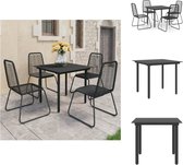 vidaXL Tuinmeubelset - PVC-rattan - Staal - Zwarte tafel- 80 x 80 x 74 cm (L x B x H) - Zwarte stoel- 54 x 59 x 91 cm (L x B x H) - 4 stoelen - Montage vereist - Tuinset