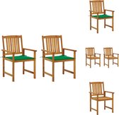 vidaXL Buitenstoelen - Gelat hout - Rustieke charme - Massief acaciahout - Groene kussens - 61x57x92cm - Montage vereist - 2 stoelen - 2 kussens - Tuinstoel
