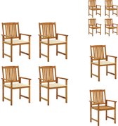 vidaXL Buitenstoelen - Gelatte houten - Massief acaciahout - 61x57x92cm - Crème kussen - Tuinstoel
