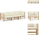 vidaXL Bamboe Loungeset - Tuinmeubelset - Afmetingen- 65 x 70 x 60 cm - Crèmewit kussen - Tuinset