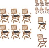 vidaXL Inklapbare stoelen Massief Acaciahout - 54x57x91 cm - Antraciet kussen - Tuinstoel