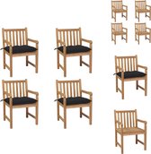 vidaXL Terrasstoelenset - Teakhout - 58 x 60 x 90 cm - Romantisch design - Inclusief kussens - Zwart kussen - Montage vereist - 4 stoelen - vidaXL - Tuinstoel