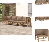 vidaXL Bamboe Lounge Tuinset - Modulair - Natuurlijke olieafwerking - Inclusief kussens - Tuinset