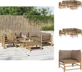 vidaXL Bamboe Lounge set - 7-delig - Taupe kussen - Modulair design - Tuinset