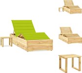 vidaXL Loungebed Hout - Tuinmeubelen - 198x90x(30-75)cm - Verstelbaar - Houten Ligbed met Kussen en Tafeltje - Ligbed