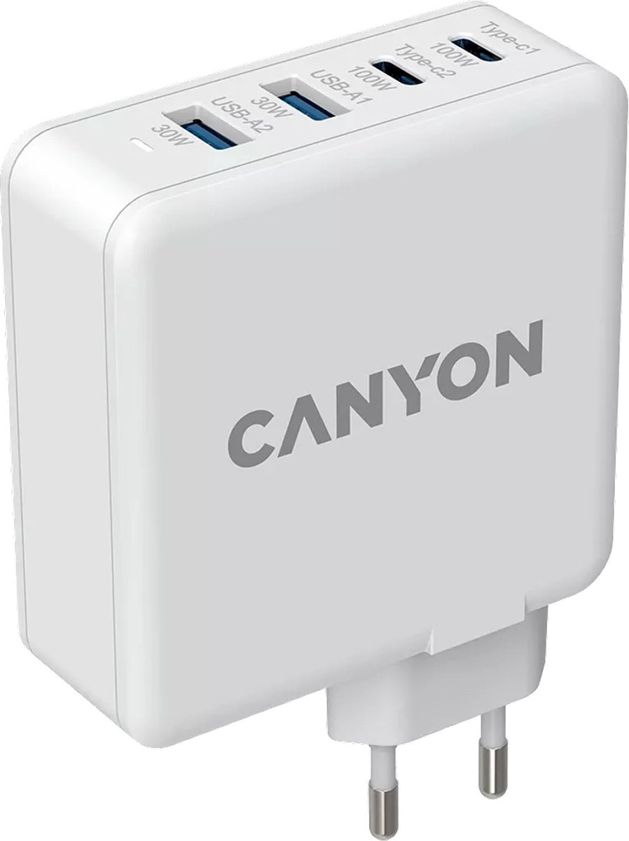 Canyon H-100 GaN PD Oplader - 4 in 1 Adapter - Super Snel Laden 100W - USB-A - USB-C - Geschikt voor MAC, Windows, iPhone, Android - Wit